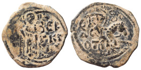 CRUSADERS. Principality of Antioch. Roger of Salerno, regent, 1112-1119. Follis (bronze, 2.90 g, 20 mm). St. George on horseback right, spearing Drago...