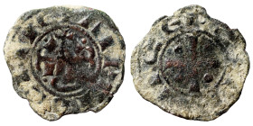 CRUSADERS. Principality of Antioch. Raymond of Poitiers, 1136-1149. Fractional Denier (bronze, 0.85 g, 17 mm). +PRINCEPS Cross pattée with pellet in e...