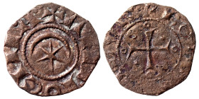 CRUSADERS. Principality of Antioch. Bohémond III, 1163-1201. Fractional Denier (bronze, 1.02 g, 17 mm). +ANTIOCHIA Crescent above six-pointed star. Re...