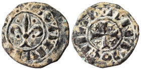 CRUSADERS. Antioch. Bohémond IV, 1201-1233. Pougeoise (bronze, 1.18 g, 18 mm). +BOAMVNDVS Fleur-de-lis with seriffed foot surrounded by four pellets. ...