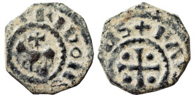 CRUSADERS. Raymond II. County of Tripoli., 1137-1152. Ae (bronze, 0.87 g, 14 mm), 'Horse and Cross’ type. +RAMVNDVS COMS Small cross with four pellets...