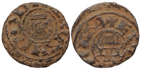 CRUSADERS, Latin Kingdom of Jerusalem. Guy of Lusignan, 1186-1192. Fractional Denier (bronze, 1.22 g, 17 mm). + RЄX GVIDO D Crowned facing bust of Guy...
