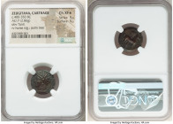 ZEUGITANA. Carthage. Ca. 400-350 BC. AE unit (17mm, 2.86 gm, 7h). NGC Choice XF S 5/5 - 5/5. Head of Tanit left, wreathed with grain, wearing pendant ...