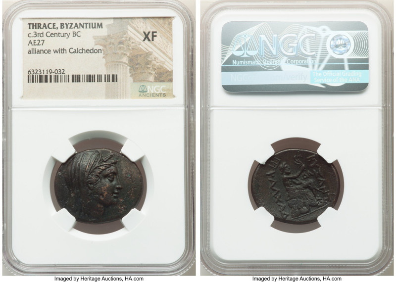 THRACE. Byzantium. Ca. 3rd century BC. AE (27mm, 11h). NGC XF. Alliance with Cha...