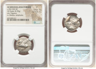 ACARNANIA. Anactorium. Ca. 350-300 BC. AR stater (21mm, 8.39 gm, 6h). NGC Fine 5/5 - 5/5. Pegasus flying left, AN below / Head of Athena left wearing ...
