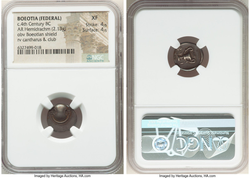 BOEOTIA. Federal Coinage. Ca. 395-340 BC. AR hemidrachm (14mm, 2.13 gm, 9h). NGC...