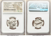 ATTICA. Athens. Ca. 440-404 BC. AR tetradrachm (25mm, 17.19 gm, 1h). NGC Choice AU 5/5 - 4/5. Mid-mass coinage issue. Head of Athena right, wearing ea...