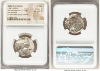 ATTICA. Athens. Ca. 440-404 BC. AR tetradrachm (24mm, 17.19 gm, 5h). NGC Choice AU 4/5 - 5/5. Mid-mass coinage issue. Head of Athena right, wearing ea...