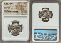 ATTICA. Athens. Ca. 440-404 BC. AR tetradrachm (23mm, 17.13 gm, 6h). NGC Choice XF 5/5 - 3/5. Mid-mass coinage issue. Head of Athena right, wearing ea...