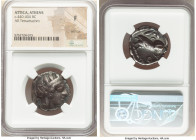 ATTICA. Athens. Ca. 440-404 BC. AR tetradrachm (25mm, 8h). NGC Fine, test cut. Mid-mass coinage issue. Head of Athena right, wearing earring, necklace...