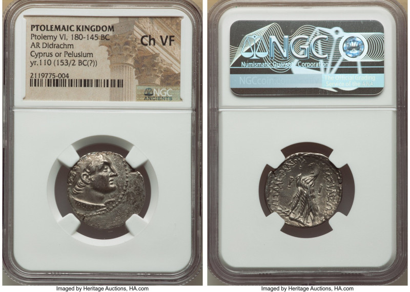 PTOLEMAIC EGYPT. Ptolemy VI Philomator (180-145 BC). AR didrachm (24mm, 1h). NGC...