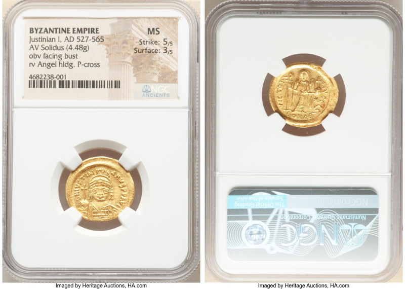 Justinian I the Great (AD 527-565). AV solidus (21mm, 4.48 gm, 6h). NGC MS 5/5 -...