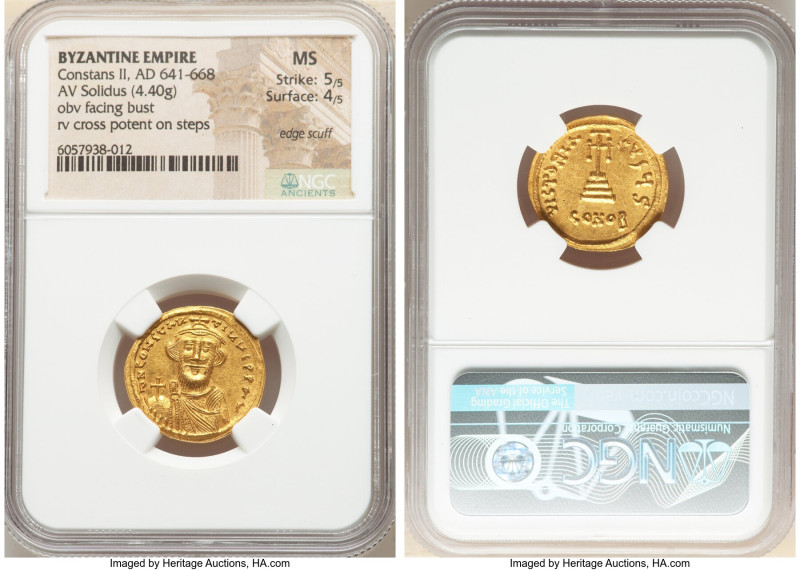 Constans II Pogonatus (AD 641-668). AV solidus (21mm, 4.40 gm, 6h). NGC MS 5/5 -...