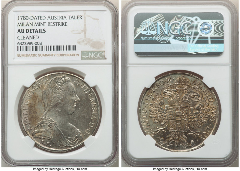 Maria Theresa 3-Piece Lot of Certified Talers 1780-Dated AU Details (Cleaned) NG...