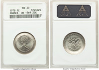 Elizabeth II Mint Error - Overstruck Cent 1978 MS60 ANACS, Royal Canadian mint, KM59. Struck on a 1969 25 Cents. A neat error, fully lustrous. 

HID09...