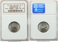 Elizabeth II Mint Error - Overstruck 25 Cents 1972 MS63 NGC, Royal Canadian mint, KM62b. Overstruck on a 5 Cents. An interesting piece, radiating cart...