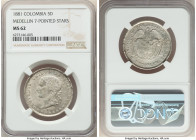 Estados Unidos 5 Decimos 1881-MEDELLIN MS62 NGC, Medellin mint, KM161.1. 7-Pointed stars variety. Grainy surface with weakly struck motifs. 

HID09801...