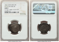 Central American Republic Counterstamped 2 Reales 1846 Fair 2 NGC, San Jose mint, cf. KM55 (date unlisted). 5.12gm. Type V sun over mountains and ceib...