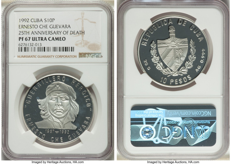 Republic Proof "Ernesto Che Guevara - 25th Death Anniversary" 10 Pesos 1992 PR67...