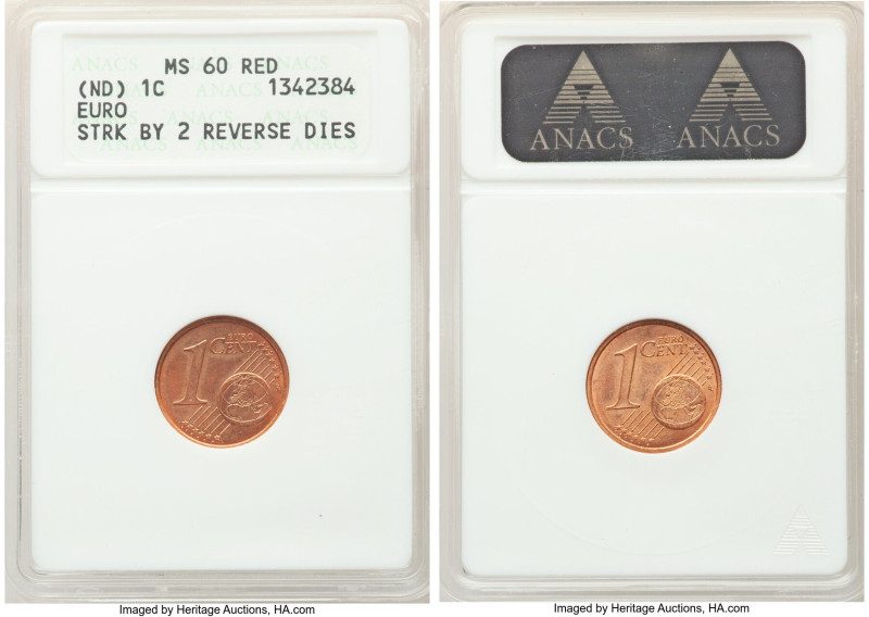 E.U. Mint Error - Double Reverse Die Mule Cent ND MS60 Red ANACS, A popular mode...