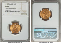 Republic gold 20 Francs 1914 MS66 NGC, KM857. A radiant jewel decorated in deep honey-golden color. AGW 0.1867 oz. Ex. Liberium Collection 

HID098012...