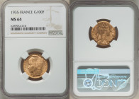 Republic gold "Bazor" 100 Francs 1935 MS64 NGC, Paris mint, KM880. 

HID09801242017

© 2022 Heritage Auctions | All Rights Reserved