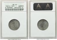 Federal Republic Mint Error - Unplated 10 Pfennig 1969-G MS60 ANACS, cf. KM108. A brass clad steel issue, the present offering lacking such brass fini...