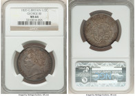 George IV 1/2 Crown 1820 MS64 NGC, KM676, S-3807. Semi-Prooflike iridescent underlying luster colorfully toned with shades of violet, gray, orange and...
