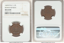 Roman Republic 1/2 Baiocco 1849-R MS64 Brown NGC, Rome mint, KM21. One year type. Chocolate brown glossy surfaces. 

HID09801242017

© 2022 Heritage A...