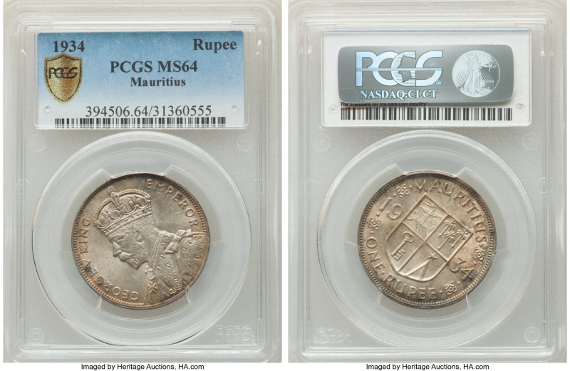 British Colony. George V Rupee 1934 MS64 PCGS, London mint, KM17. One year type....