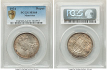 British Colony. George V Rupee 1934 MS64 PCGS, London mint, KM17. One year type. Excellent portrait with orange and taupe-brown toning. 

HID098012420...