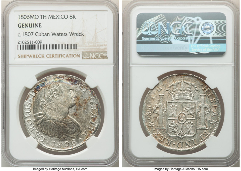 Charles IV "Cuban Waters" Shipwreck 8 Reales 1806 Mo-TH Genuine NGC, Mexico City...