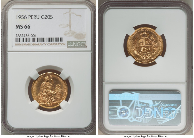 Republic gold 20 Soles 1956 MS66 NGC, Lima mint, KM229. 

HID09801242017

© 2022...