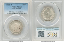 Republic 2 Lire 1906-R MS64 PCGS, Rome mint, KM5. Sheathed in a light coat of peach and gray tone with underlying luster. 

HID09801242017

© 2022 Her...