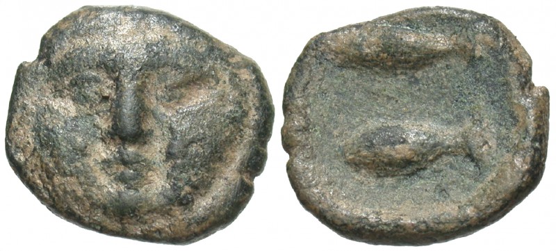 Spain, Gades,3rd Century BC
AE 1/4 Calco, 14mm, 2.04 grams
Obverse: Head facin...