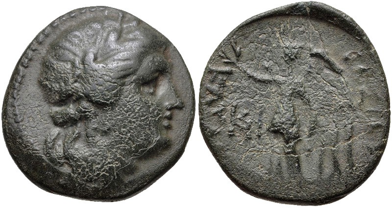 Celtic Kings of Thrace, Kavaros, 230 - 218 BC
AE20, 4.47 grams
Obverse: Laurea...