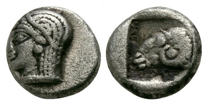 Troas, Kebren, 5th Century BC
Silver Diobol, 7mm, 1.18 grams
Obverse: Archaic ...