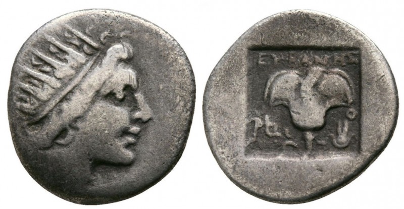 Islands off Thrace, Rhodes, 88 - 84 BC
Silver Hemidrachm, 13mm, 1.93 grams
Obv...