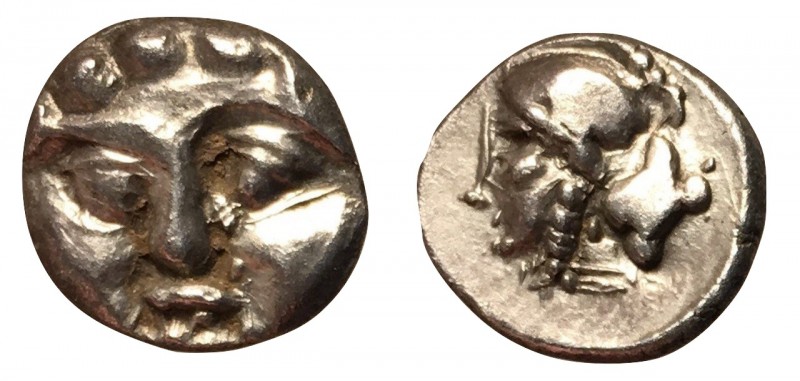 Pisidia, Selge, 350 - 300 BC
Silver Obol, 8mm, 1.01 grams
Obverse: Gorgoneion....