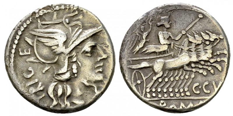 C Curiatius Trigeminus, 142 BC
Silver Denarius, Rome Mint, 18mm, 3.88 grams
Ob...