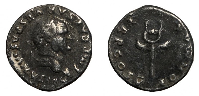Vespasian, 69 - 79 AD
Silver Denarius, Rome Mint, 19mm, 3.10 grams
Obverse: IM...