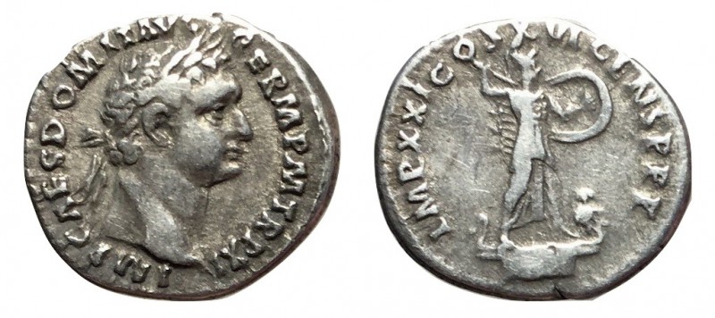 Domitian, 81 - 96 AD
Silver Denarius, Rome Mint, 20mm, 3.25 grams
Obverse: IMP...
