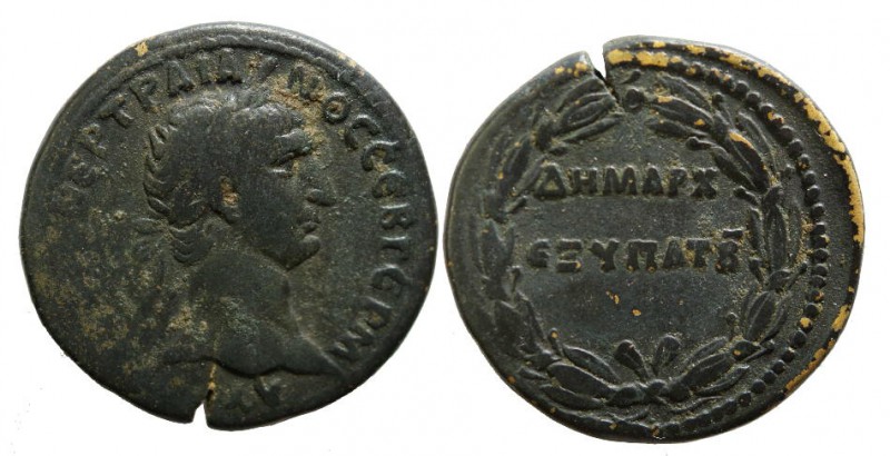 Trajan, 98 - 117 AD
AE27, Cappadocia, Caesarea Mint, 14.24 grams
Obverse: Laur...