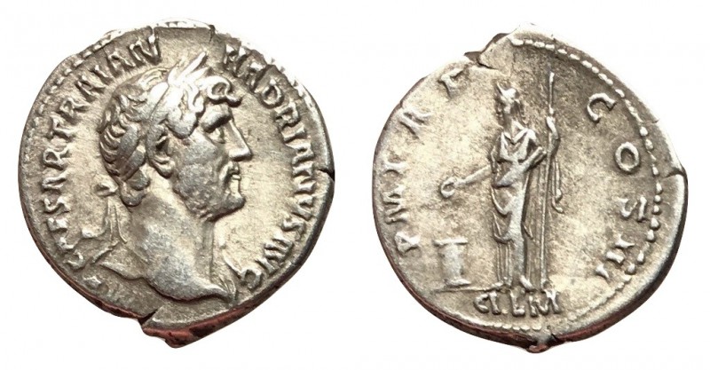 Hadrian, 117 - 138 AD
Silver Denarius, Rome Mint, 20mm, 3.33 grams
Obverse: IM...