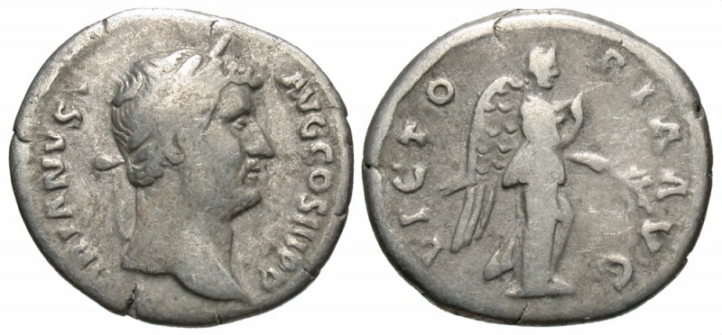Hadrian, 117 - 138 AD
Silver Denarius, Rome Mint, 18mm, 3.28 grams
Obverse: HA...