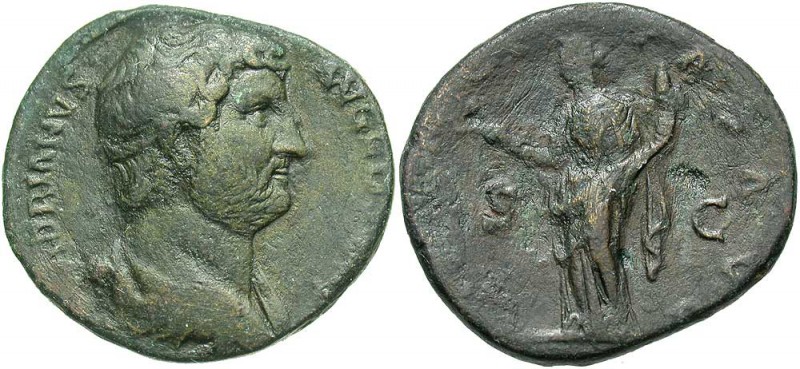 Hadrian, 117 - 138 AD
AE As, Rome Mint, 25mm, 8.74 grams
Obverse: HADRIANVS AV...
