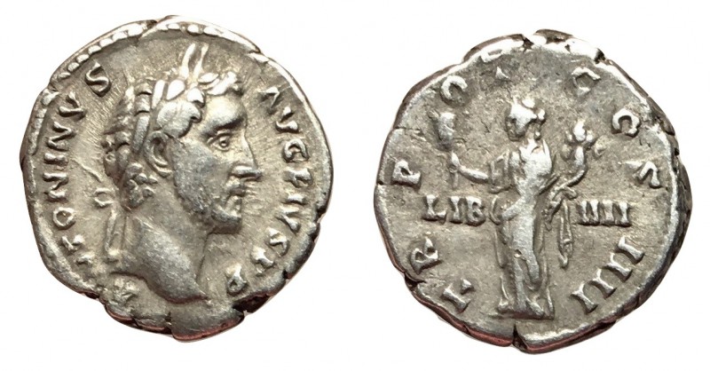 Antoninus Pius, 138 - 161 AD
Silver Denarius, Rome Mint, 19mm, 3.36 grams
Obve...