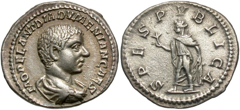 Diadumenian, Caesar, 217 - 218 AD
Silver Denarius, Rome Mint, 20mm, 2.79 grams...