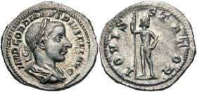 Gordian III, 238 - 244 AD, Silver Denarius, Jupiter, Good EF