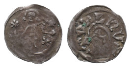 Anhalt Köthen, Albrecht I. 1275-1316, Denar. 0,53 g. Fürst steht von vorne zwischen vier Kleeblättern // Fünf Sterne ins Kreuz gestellt, in den Winkel...